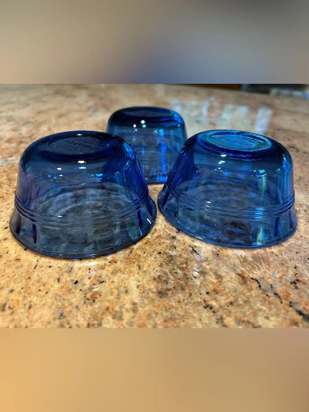 Pyrex #463 Cobalt Blue Glass Custard Cups 6 oz w/Scalloped Edge. Set of (3).